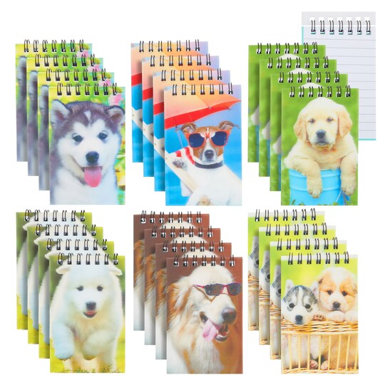 24 Pack Mini Notebooks for Kids Party Favors, Stocking Stuffers, Classroom, 3D Dog Cover, 55 Sheets (3 x 4 In)